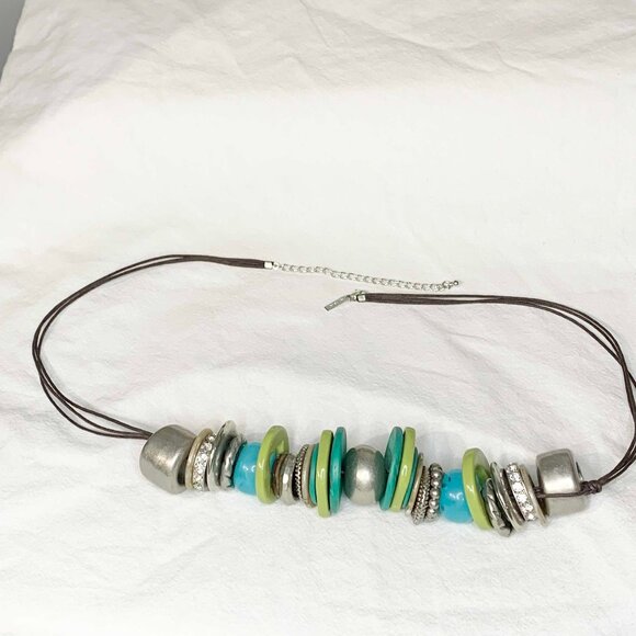 Lane Bryant Blue Green Silver Beaded Chunky Statement Necklace Jewelry - Picture 8 of 8